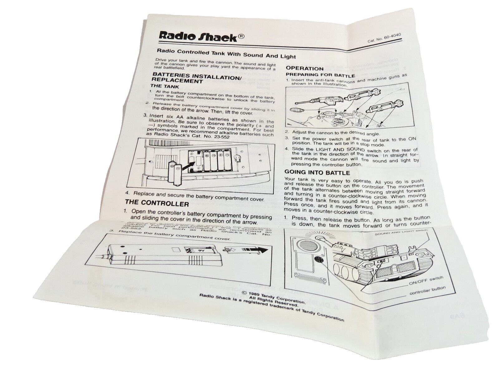 Radio Shack Tandy 1989 Radio Controlled Tank Manual Package In...