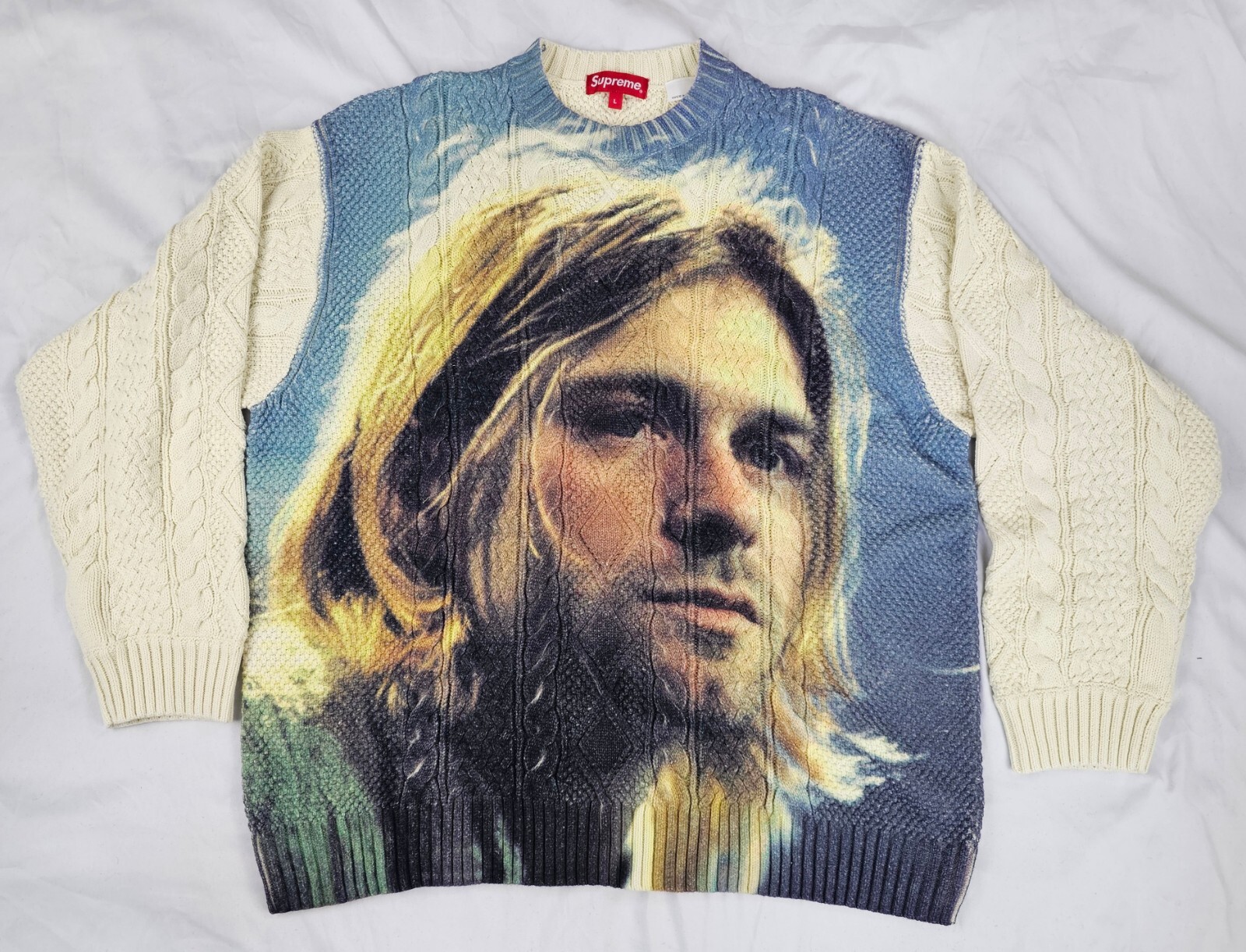 Supreme Kurt Cobain Sweater Men's Size Large SS23 White Supreme Kurt Cobain Sweater Men's Size Large SS23 White
