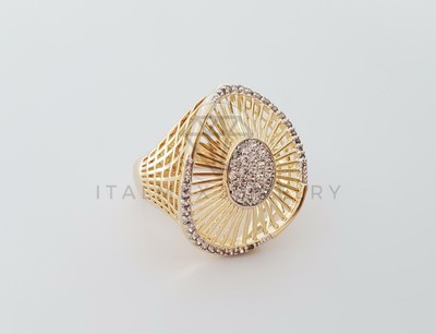 18K GP Designer Flower Clear CZ Ring|Anillo Flor Circonia Clara Oro Laminado 18K