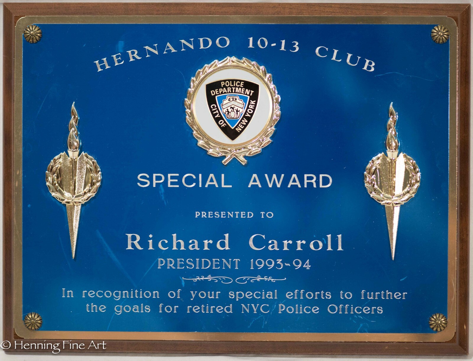 『野茂英雄 COLLECTOR'S PLAQUE』 Vintage City of New York Police Department President Service