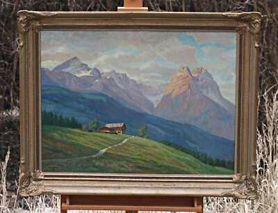 Hans Keller (1947) – Almhütte mit Watzmann – Alpen Landschaft Ölbild signiert
