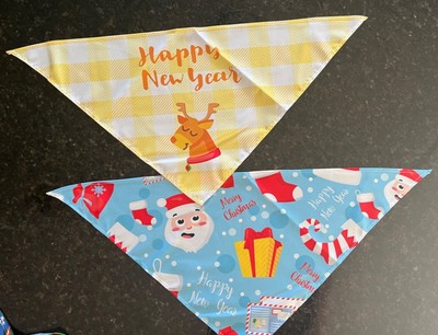 2 pc Dog Bandana Pet Neckerchief Adjustable Tie Christmas-New Year-Santa-Reindee