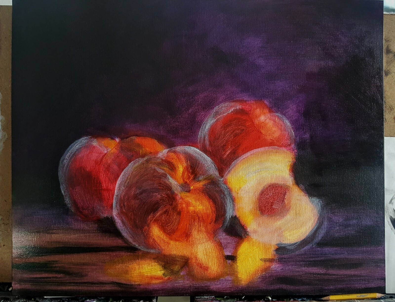 Painting Still life Peaches fruit Nature Morte Original Fine Art Signed M. Kravt