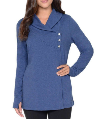 Danskin Women's French Terry Asymmetrical Yoga Wrap Blue