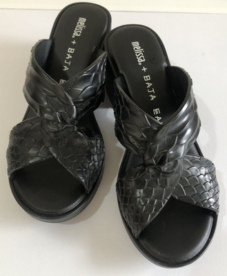 Melissa x Baja East Collab Black Python Strappy Block Heel Women's Size 37
