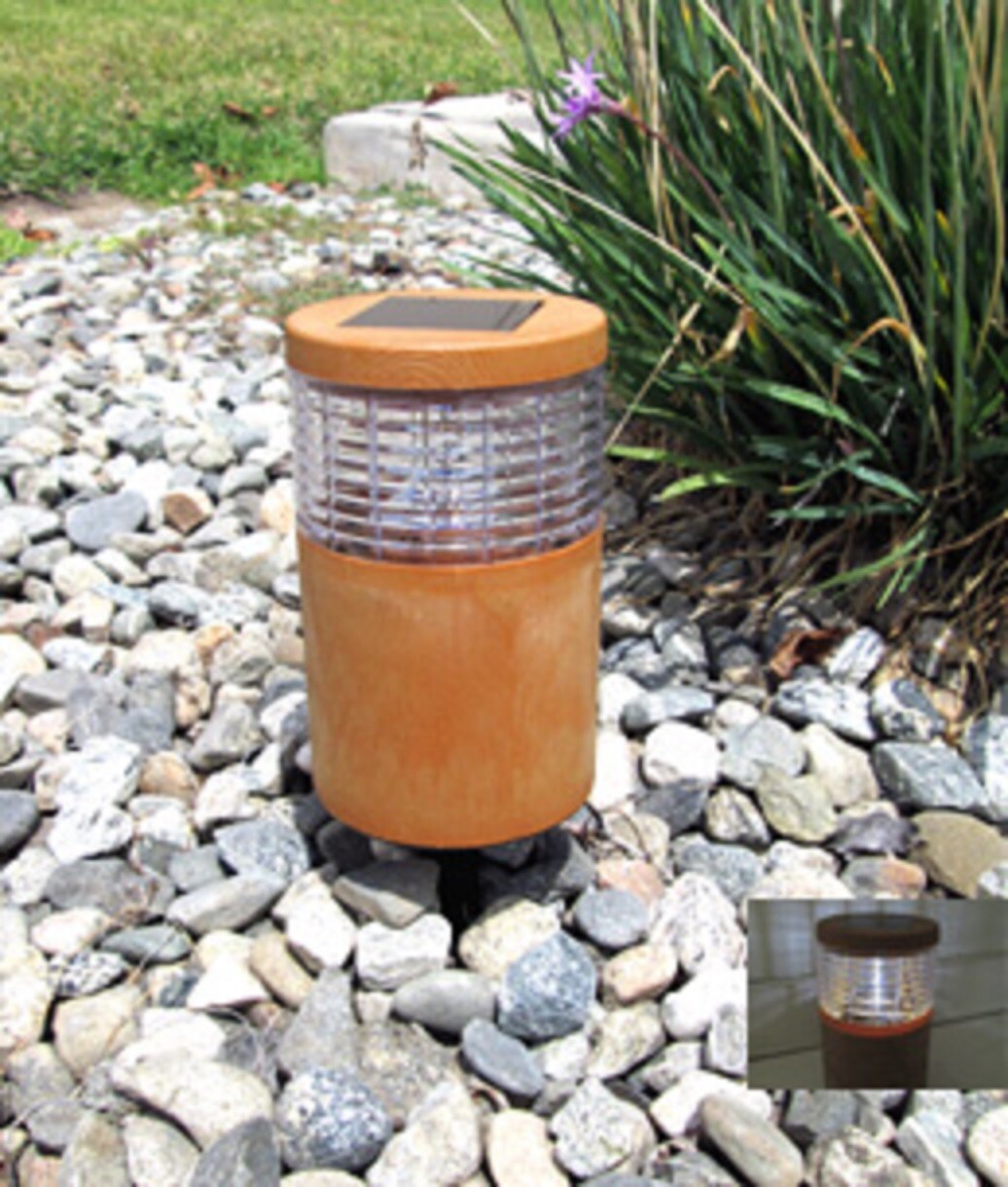 1 Pcs Solar Garden Cylinder Wood Grain Texture Plastic Landscape Path Light