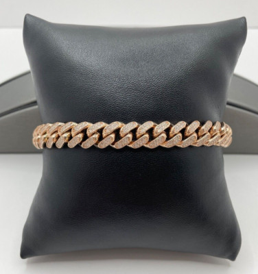 14k Rose Gold Cuban Link Diamond Bracelet ICED OUT 8.5 inch