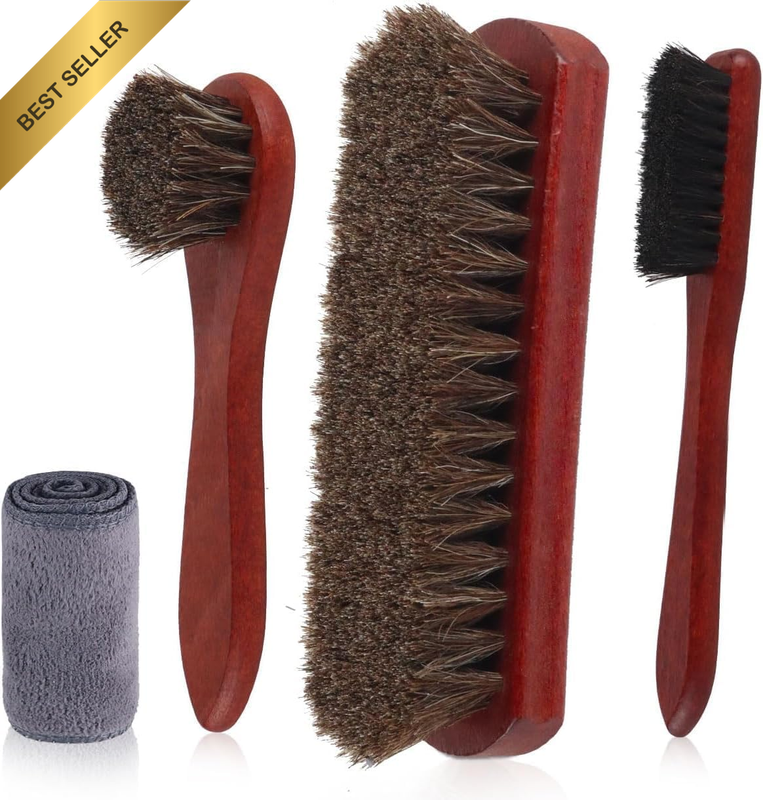 Horsehair Shoe Brush 4 Pcs 100% Horsehair Premium Shoe Cleaning Brush Kit with M