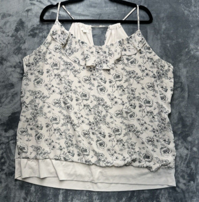 Maurices Cream Floral Blouse Tank Top Womens 2x Spaghetti Strap Plus Size