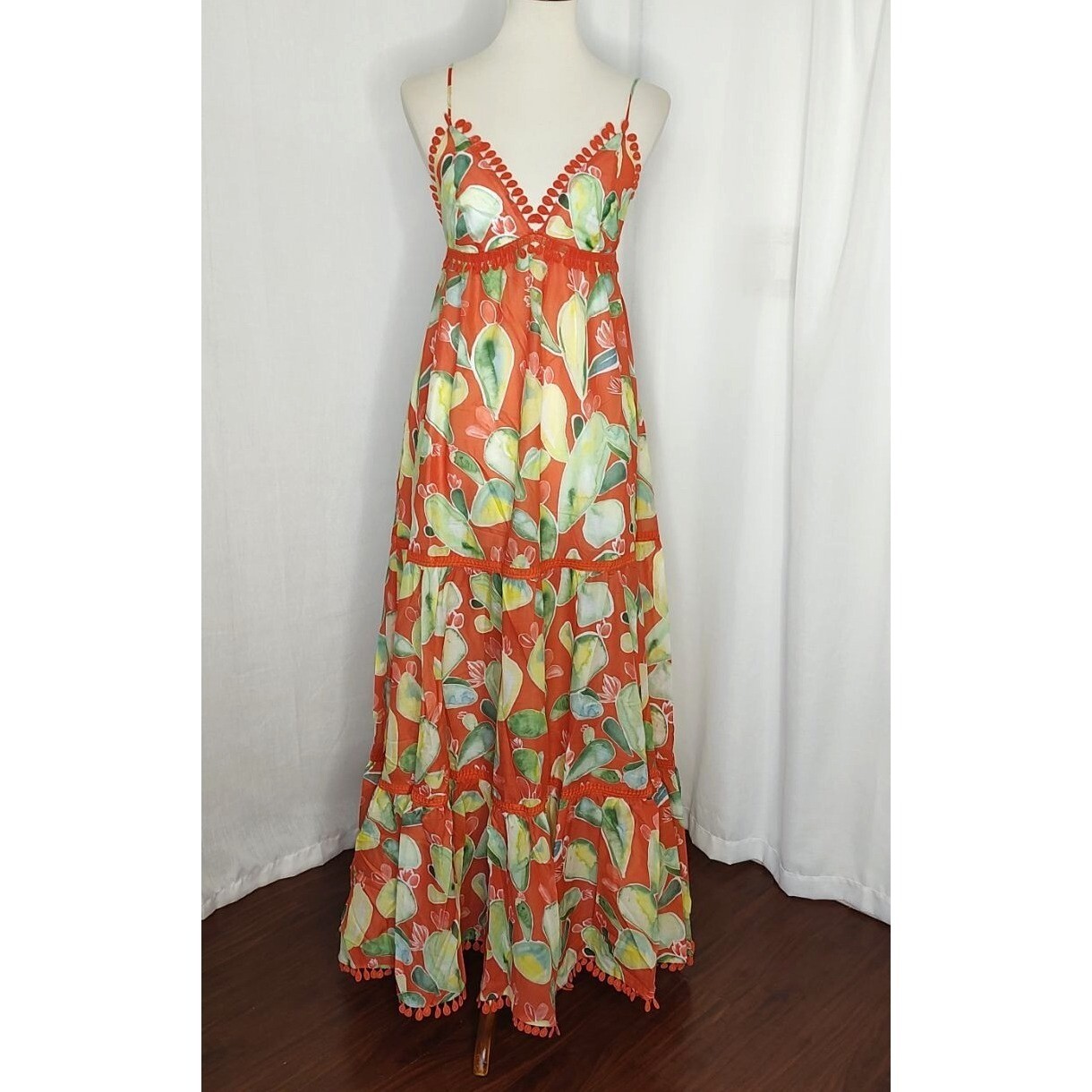 Pre-owned Charo Ruiz Ibiza Maxi Dress M Salamanca Terra Fruits Orange Cotton Resort Summer