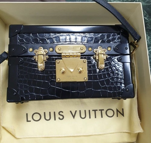 LOUIS VUITTON, BLACK LIMITED EDITION PETITTE MALLE MINI BAG IN CALFSKIN  LEATHER WITH REFLECTIVE MONOGRAM AND SILVERTONE HARDWARE, 2015, Handbags  and Accessories, 2020