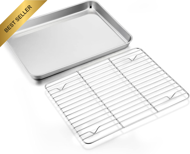 Stainless Steel Baking Sheet with Rack Set, Cookie Sheet Broiling Pan for Oven,