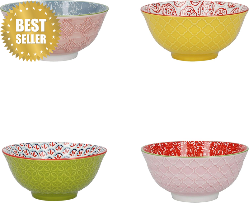 Patterned Cereal Bowl Set of 4 in Gift Box, Ceramic Serving Bowls Ideal for Ice