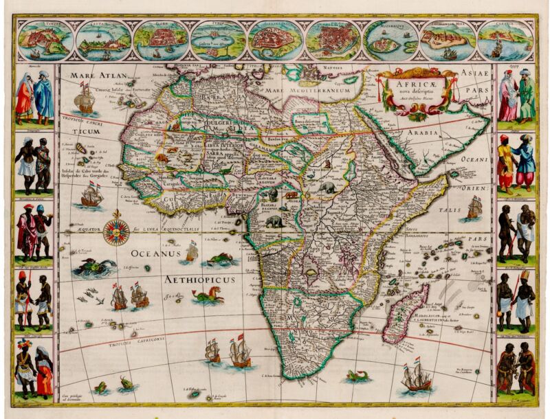 17h Century Antique Map of Africa by Blaeu, 1635