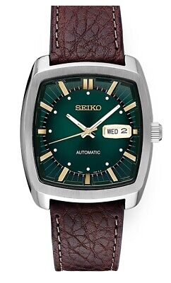 New Seiko Recraft Automatic Green Dial Brown Leather Strap Men's Watch SNKP27 