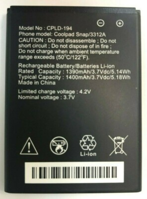 Replacement Battery for CoolPad Snap 3312A CPLD-194 1400mAh *Same Day Ship*