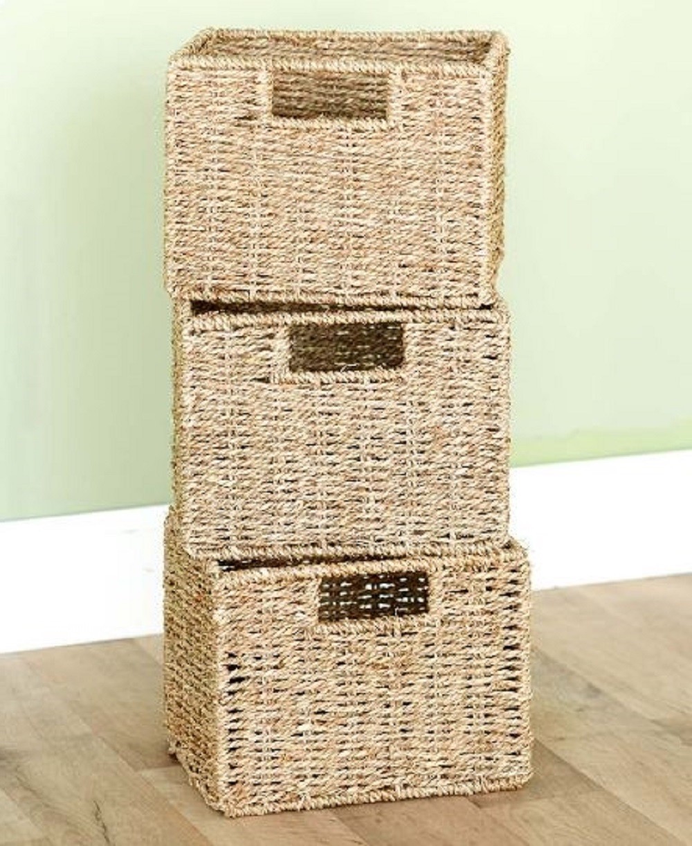 Seagrass Storage Baskets Stackable Home Organizer Bedroom Bath Shelf Stack Decor