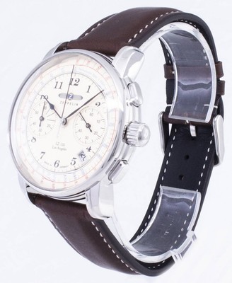 Pre-owned Zeppelin Lz126 Los Angeles Beige Dial 7614-5 Brown Leather Strap Men's Watch 50m