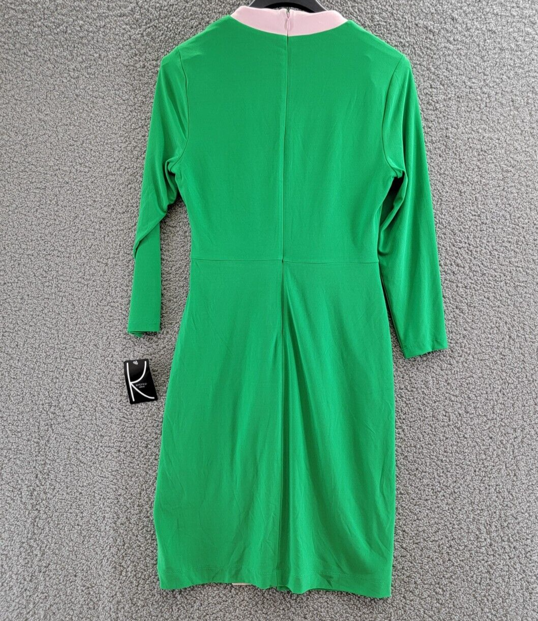 Kasper Colorblocked Faux-Wrap Sheath Dress Women's S Green/Pink Back Zip Closure - Picture 10 of 17