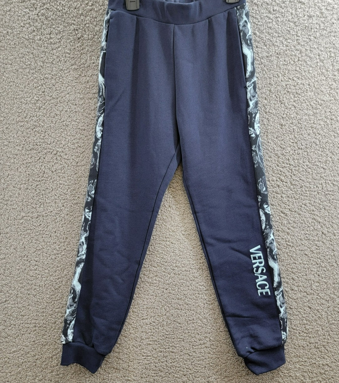 Versace Fleece + Barocco Print Logo Sweatpants Big Boy 10 Navy/Light Navy PullOn - Picture 2 of 17