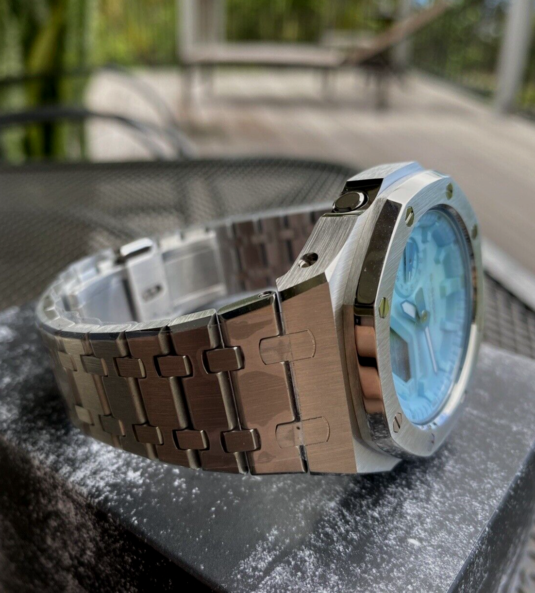 Pre-owned Casio G-shock Ga2100 Custom Mod Silver Band, Light Blue Dial