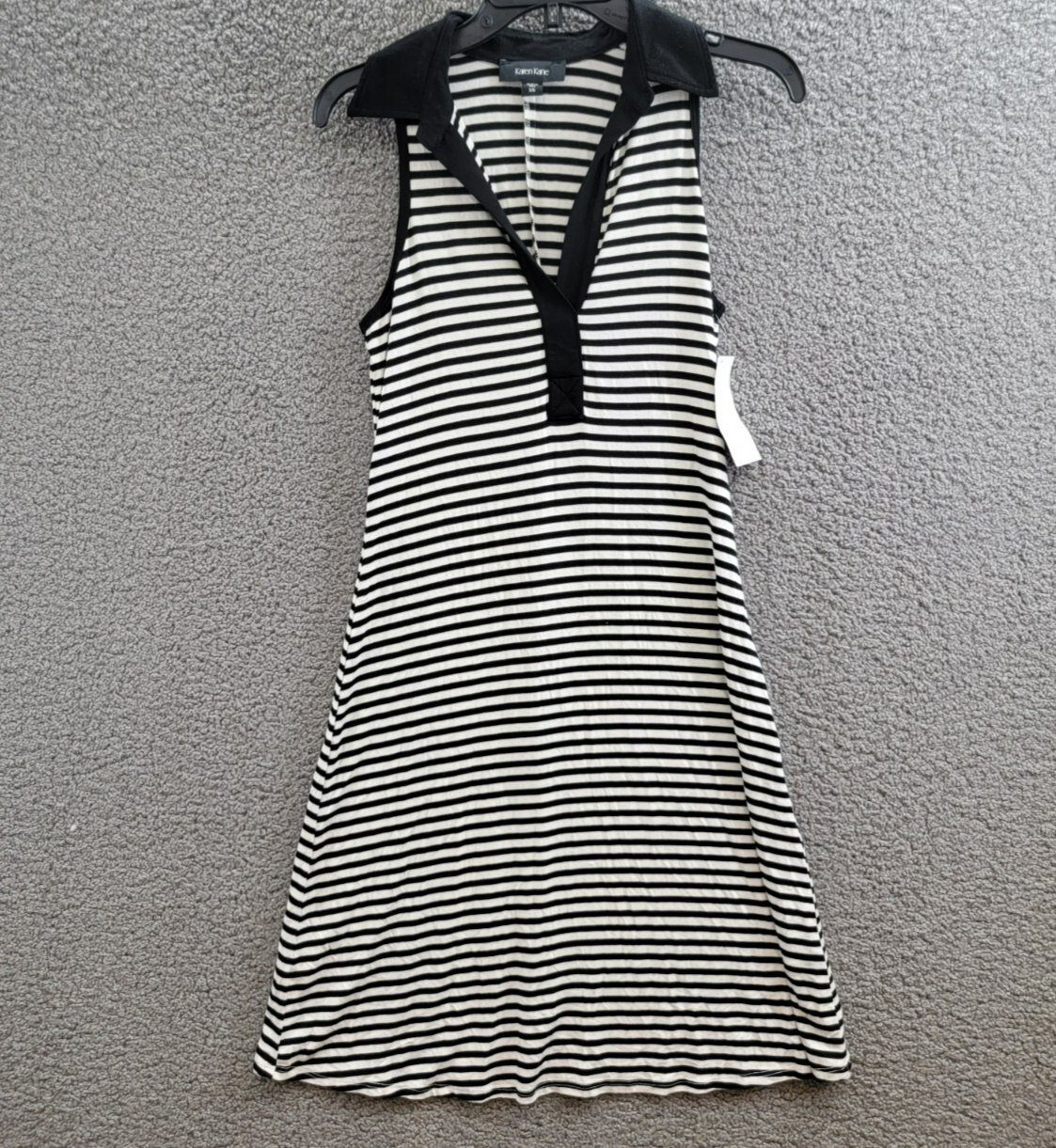 Karen Kane Contrast Collar Placket Dress Women's XS Black/White Striped Pullover - Picture 2 of 15
