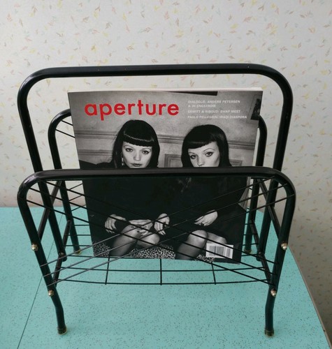 Vintage Mid Century Black Metal Magazine Rack