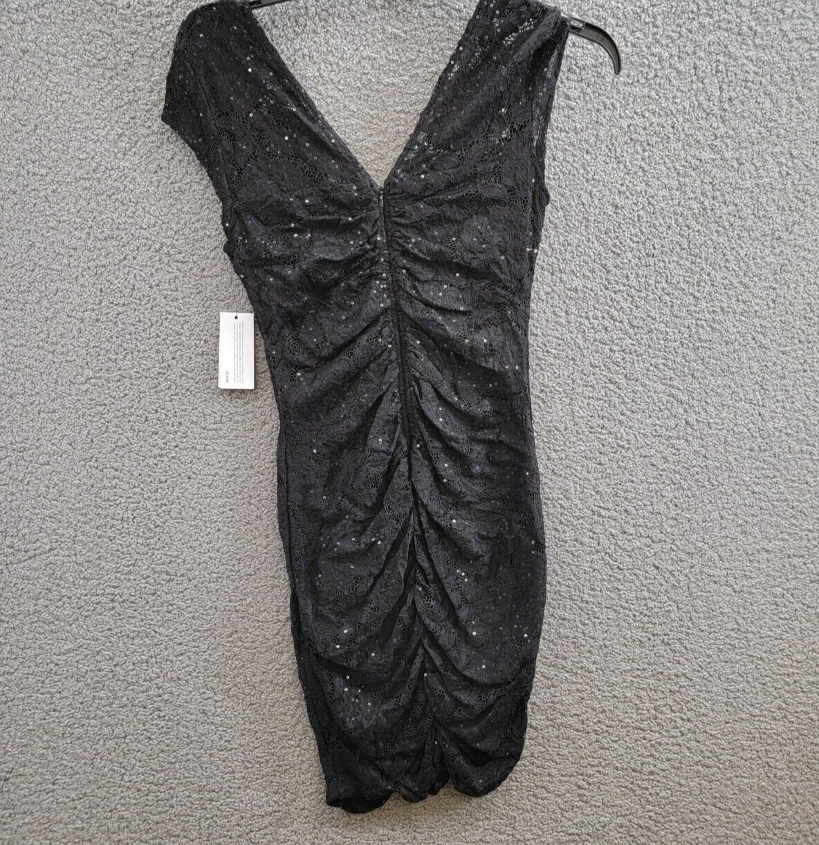 GUESS Ariel Sequined Lace Mini Dress Women's M Black V-Neck Back Zip Closure S/S - Picture 9 of 17