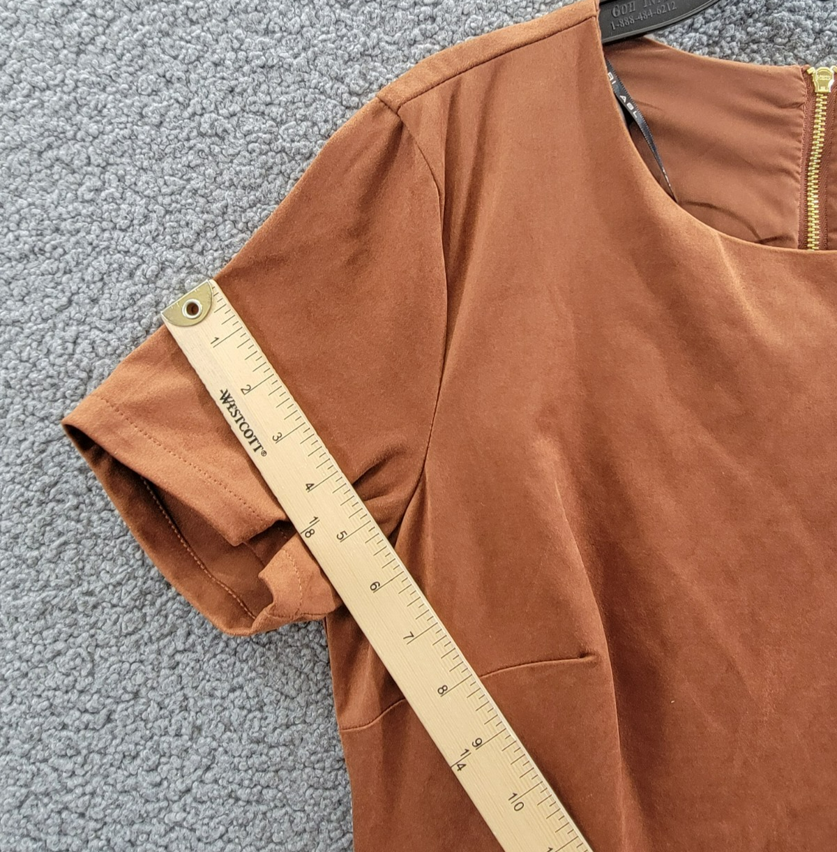 Tahari ASL Faux-Suede Sheath Dress Women's 10 Walnut Round Neck Back Zip Closure - Picture 11 of 19