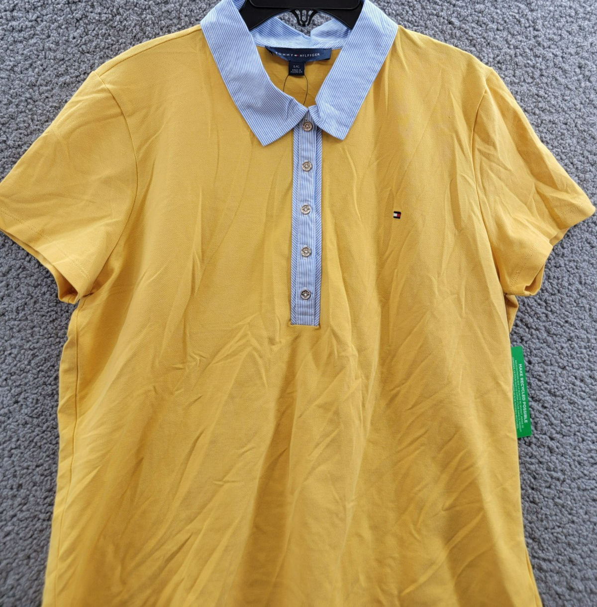 Tommy Hilfiger Striped-Collar Polo Shirt Women's L Deep Maize Short Sleeve - Picture 3 of 16