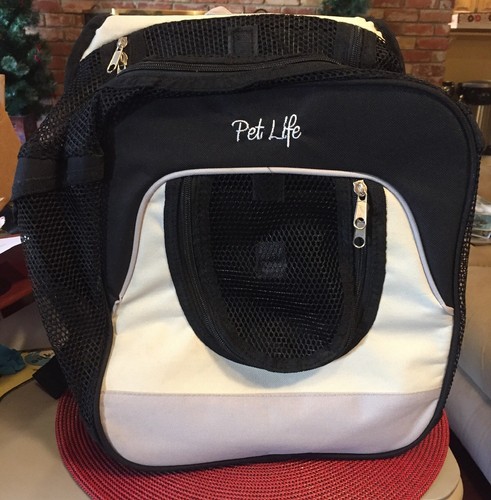 Pet Life Folding Zippered MESH CARRIER Small/Medium White-Grey-Black Canvas