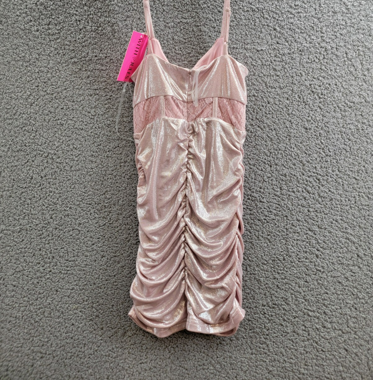 With Jules Sleeveless Lace-Insert Dress Big Girls S Pastel Pink Back Zip Closure - Picture 9 of 16