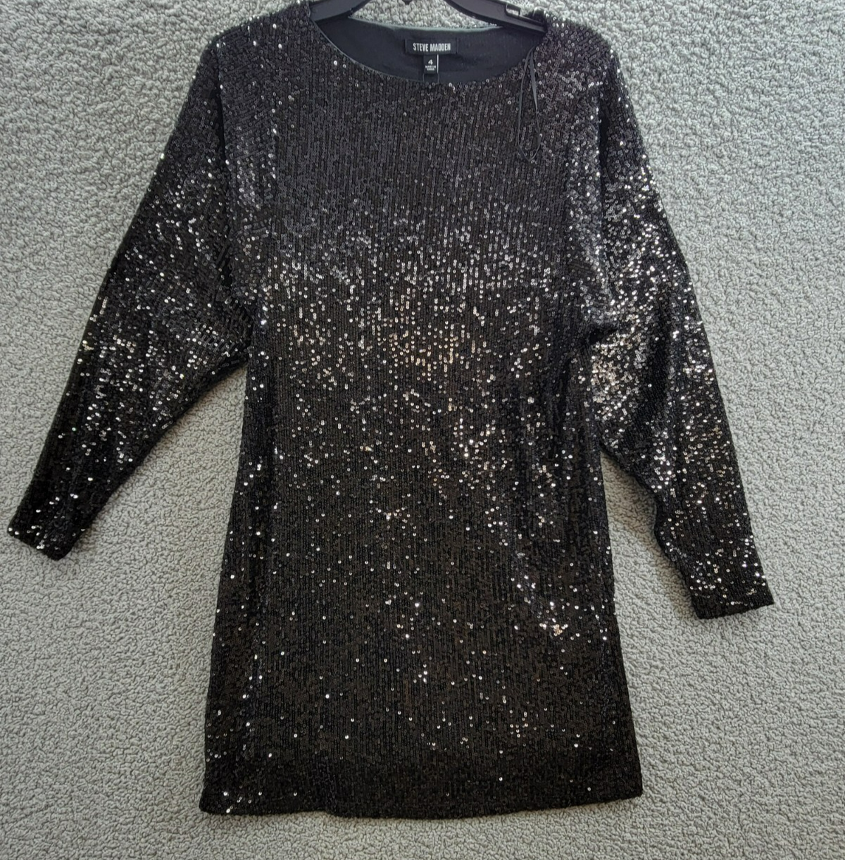 Steve Madden Ginger Sequined Mini Shift Dress Women's 4 Black Boat Neck Pullover - Picture 2 of 14