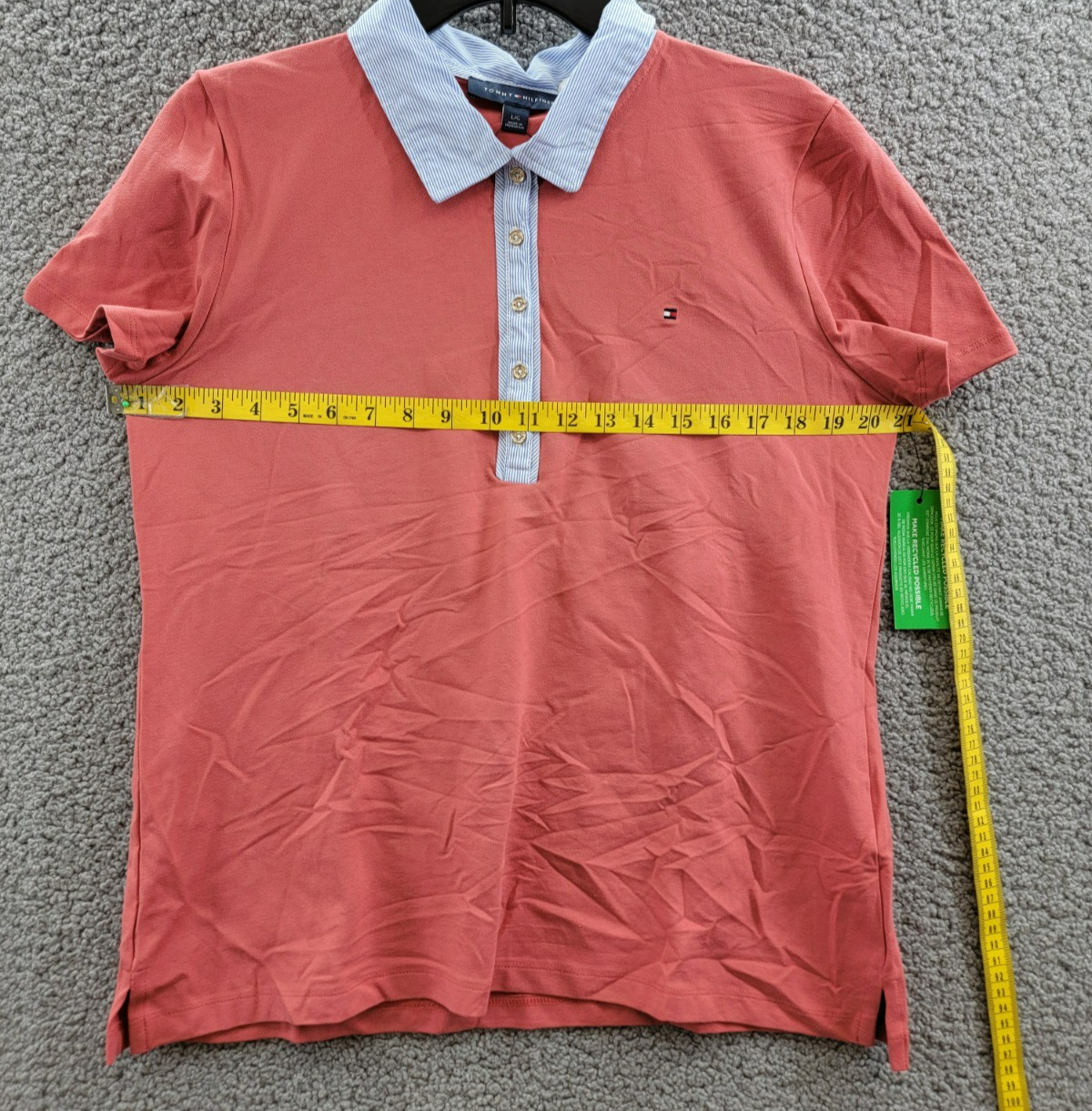 Tommy Hilfiger Striped-Collar Polo Shirt Women's L Min Red Short Sleeve Pullover - Picture 8 of 18