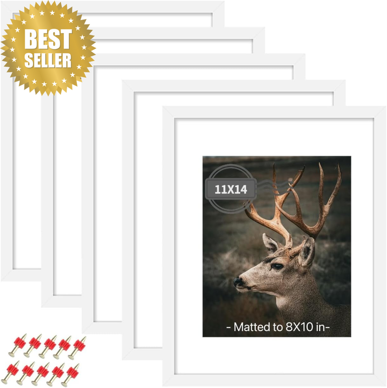 11X14 Picture Frame Set of 5, 14X11 Plexiglass Picture Frame for 8X10 with Mat o