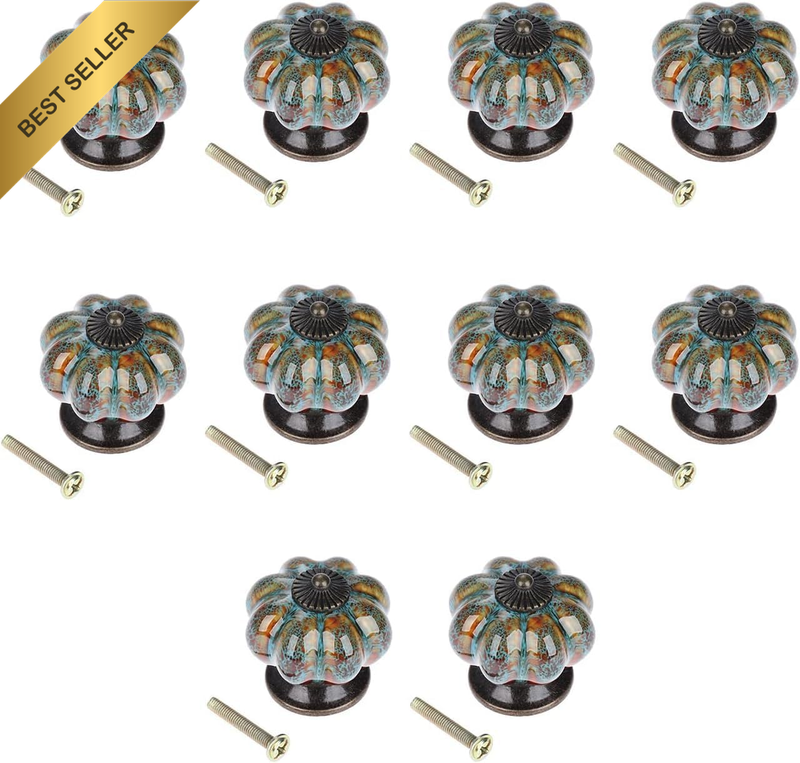 Pumpkin Drawer Knobs Pull Handles Made of Ceramic with Leopard Print, Blue