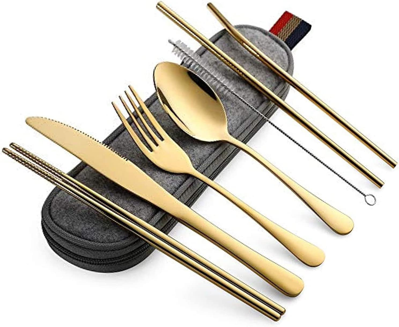 Premium 8-Piece Travel Cutlery Set – Stainless Steel Portable Utensils with Case