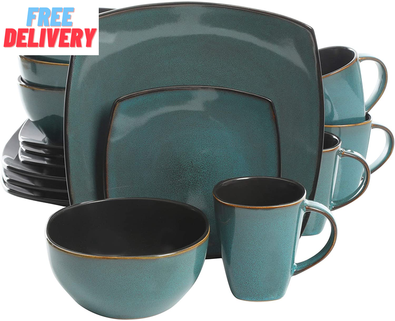 Gibson Elite Soho Lounge 16 Piece Reactive Glaze Dinnerware Set, Soft Square, Te