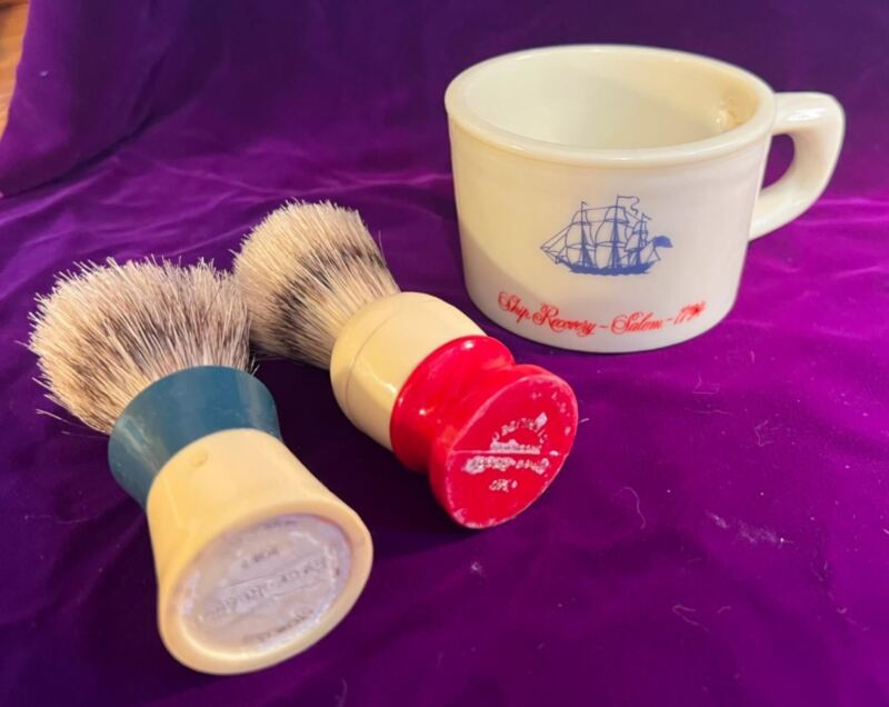 Vintage Old Spice Shaving Mug & 2 Boars Bristle Brushes