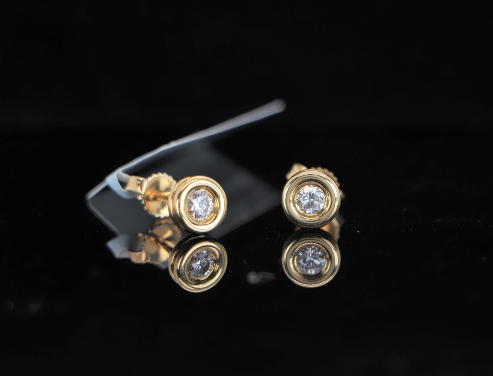 Pre-owned Scott Kay $1,990  18k Yellow Gold Bezel Round Diamond Stud Circle Bubble Earrings