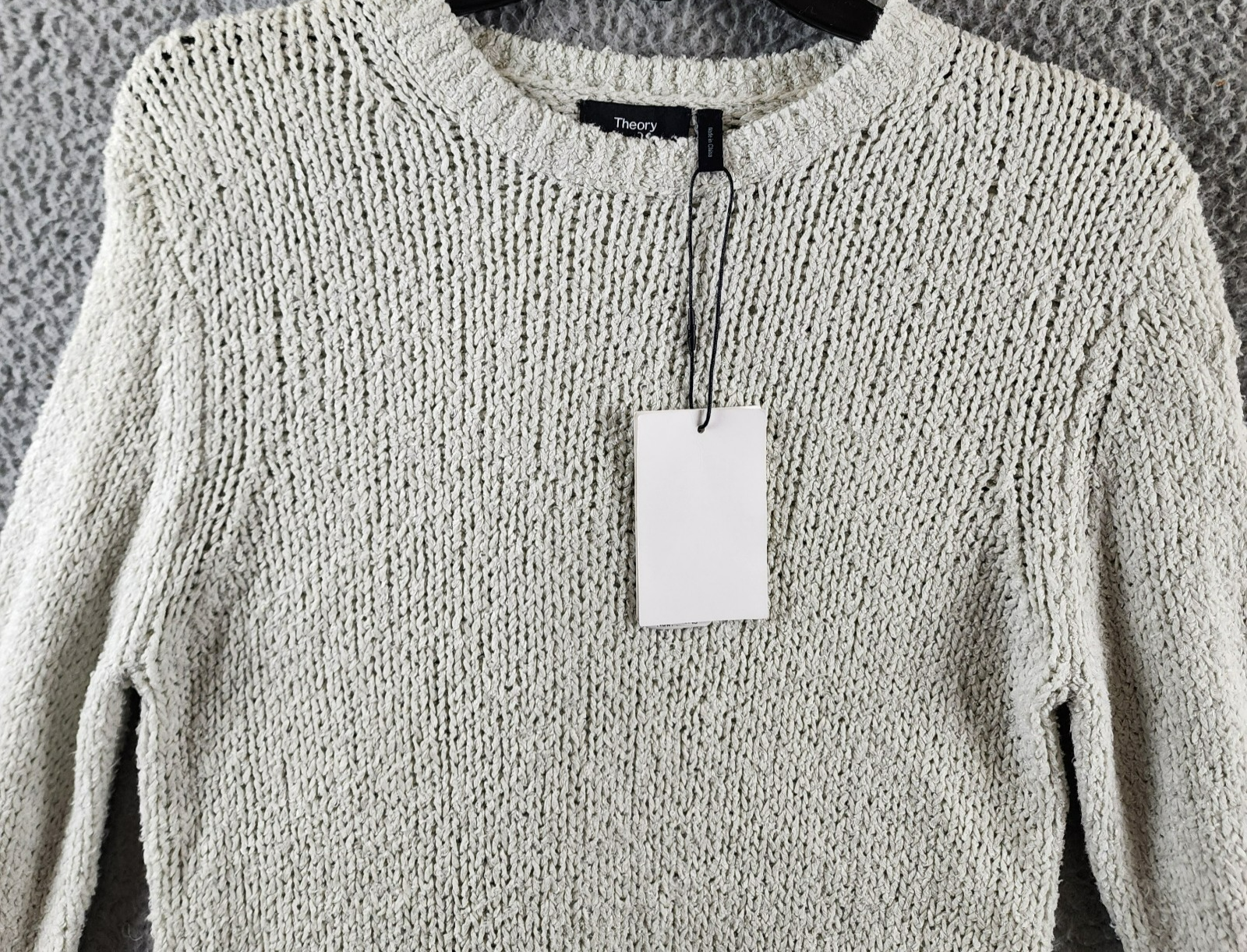 Theory Shrunken Crewneck Sweater Women's P Reed Ribbed Hem Linen Blend Pullover - Picture 4 of 14