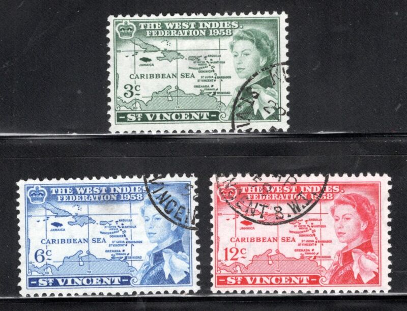St. Vincent Stamp Scott #198-200, West Indies Issue, Set of 3, Used, SCV$1.75