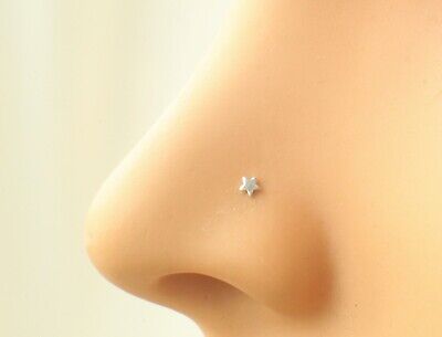 x2 Sterling Silver Gold Tiny Star Nose Stud Straight Bone End