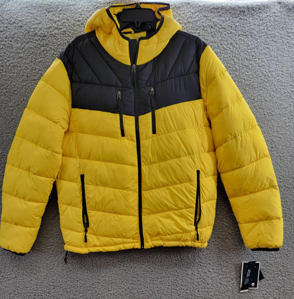 Club Room Chevron Quilted Hooded Puffer Jacket Men's L Yellow Zip Closure L/S~ - Picture 2 of 20