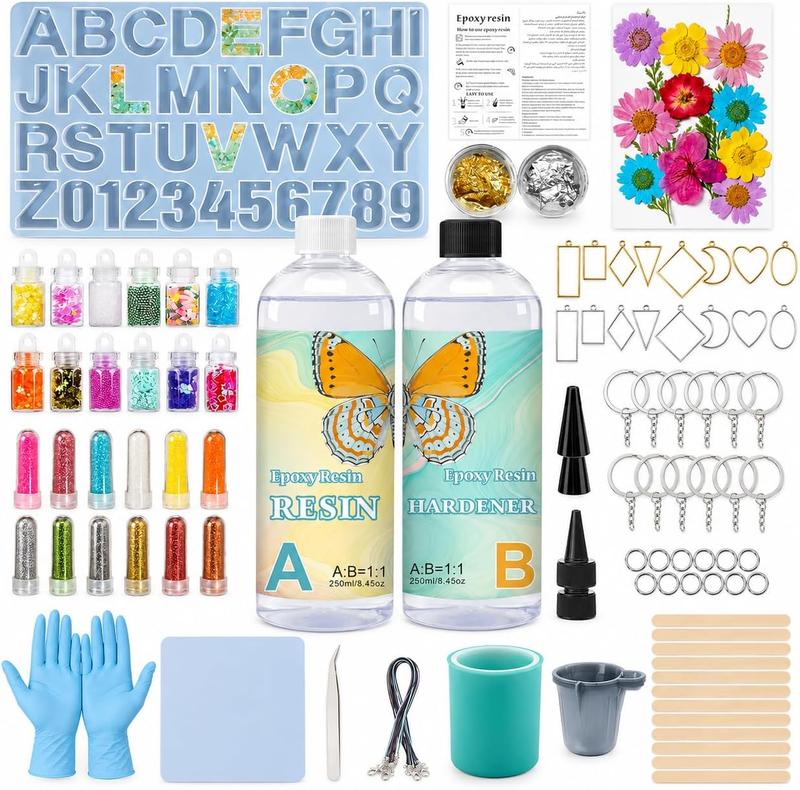 500Ml AB Resin Kit, 109-Piece Jewellery Making Set with Alphabet Mould | Crystal