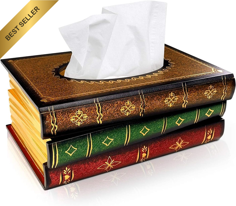 Vintage Wooden Antique Book Tissue Holder Dispenser/Novelty Napkin Paper Holder