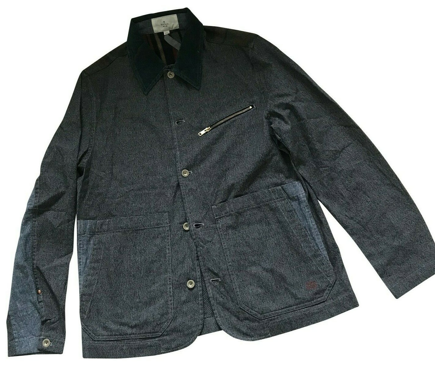 Pre-owned Paul Smith Grey Bomber Jacket Red Ear With Rivet Button Fasten Luxury Outerwear