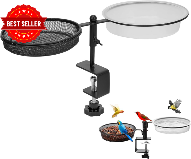 Deck Bird Feeder, 2 in 1 Wild Bird Bath & Water Food Container Station, Detachab