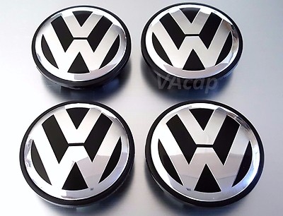 NEW VW VOLKSWAGEN WHEEL RIM CENTER HUB CAPS CHROME LOGO 3B7601171XRW 4pcs Black