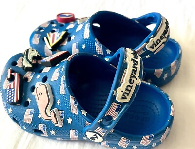 Pre-Loved American Flag Vineyard Vines Crocs Blue , Kids Size 10 Unisex